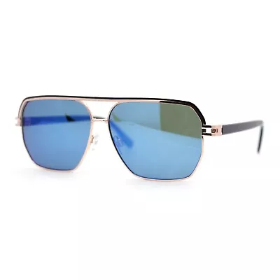 Mens Sophisticated Rectangular Flat Top Euro Style Metal Rim Sunglasses • $13.95