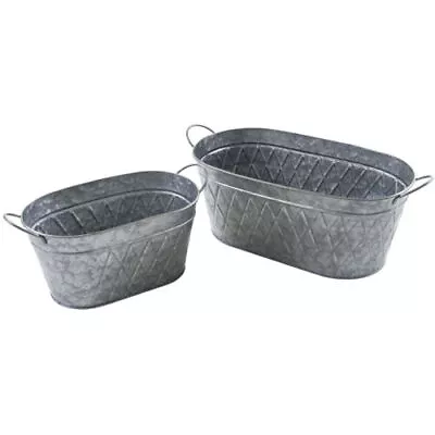 £7.99 • Buy Large Oval Handle Galvanised Metal Plant Pot Planter Garden Balcony Flower Tub