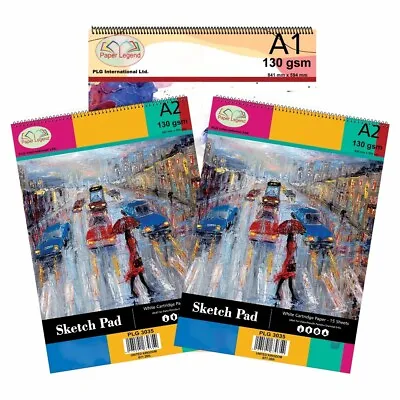 Pack Of 3 A1 & A2 Sketchbook Spiral Pad White Cartridge Paper Adults Drawing Art • £18.69