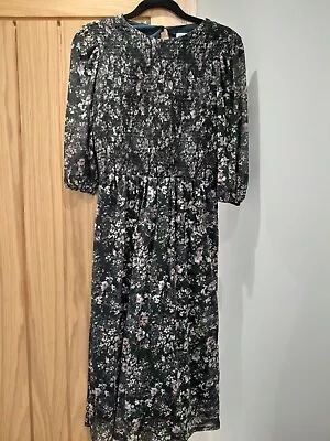 Oasis Navy Floral Midi Dress M Medium • £0.99