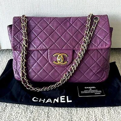 Chanel Maxi Purple Lambskin Classic Single Flap Shoulder Crossbody Purse • $5600