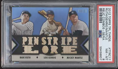 2012 Triple Threads Game Used Bat Babe Ruth Lou Gehrig Mickey Mantle 8/27 PSA 8 • $306