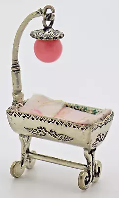 Vintage Italian Handmade Genuine Silver Dollhouse Crib & Hanging Toy Miniature • $45