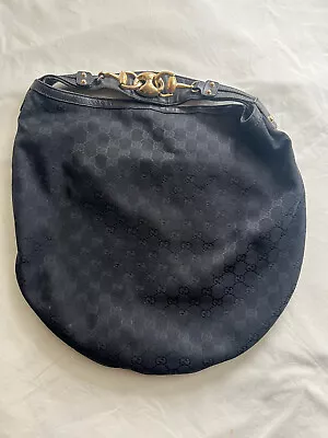 Gucci Monogram Canvas Horsebit Leather Shoulder  Hobo Handbag 170014 • $299.99