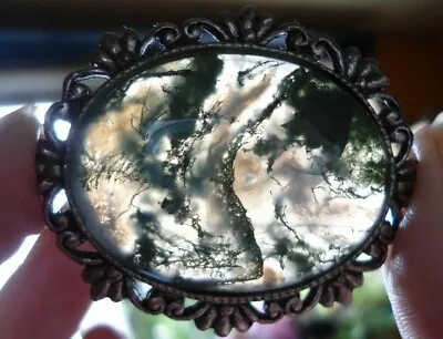 Very Large Vintage Moss Agate Cabochon In Costume Jewellery Mount Ag12 • £22.47