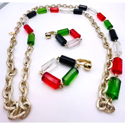 VTG Sarah Coventry Vogue Lucite Jewelry Set 32  Necklace 2  Clip On Earrings • $44.99