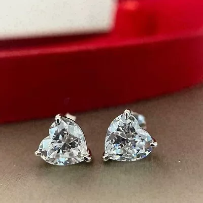 Heart Cut 2Ct Women's Gift Diamond Earrings Lab-Created 14K Gold Plated Silver • $39.99