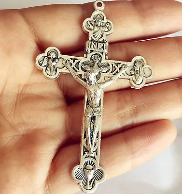 £5.33 • Buy Italy 2.1  Crucifix Silver Jesus Cross Rosary Parts Center Catholic Pendant