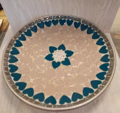 Mosaic Tile Dish 10   Round Heart Design MCM • $9.88
