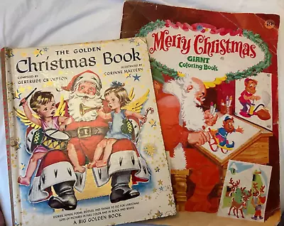VTG The Big Golden Christmas Book 1947 And Giant Merry Christmas Coloring Book  • $45