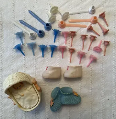 Vintage BABY Crib Bassinet  Booties Cake Picks Topper Cupcakes Pink Blue • $8