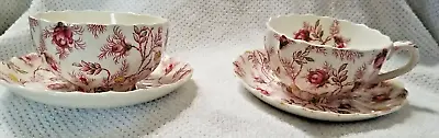 2 Copeland Spode Rosebud Chintz  Cups 2 1/8 X 3 3/4  & Saucers 5 1/2  (4 Sets) • $22.50