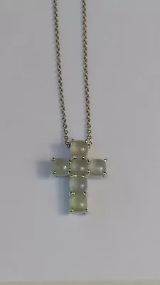 Diamonique Milky Aqua Cross Pendant And Chain Sterling Silver • $17