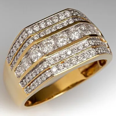 Mens 3Ct Round Cut Lab Created Diamond Pinky Wedding Ring 14K Yellow Gold Plated • $115.72