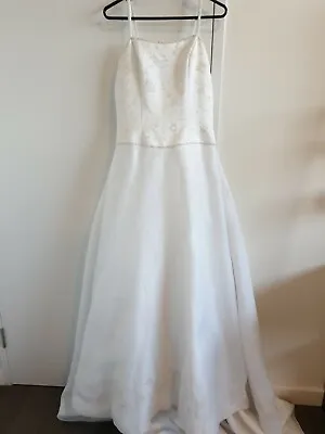 $99 • Buy Henri Josef White Organza Embroidered Beaded Strapped Wedding Dress Size Uk 10