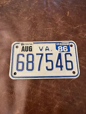 1986 Virginia Motorcycle 🏍 License Plate. VA Tag # 687546 • $13.95