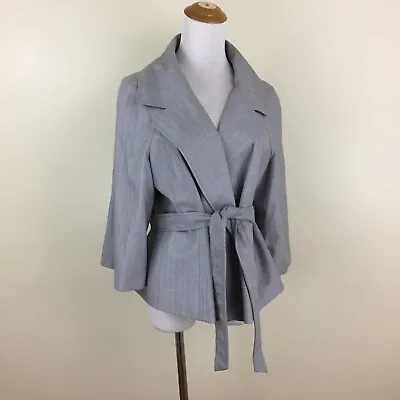 MICHAEL KORS Gray Striped Textured Long Sleeve Belted Jacket Womens Sz Large • $17.59