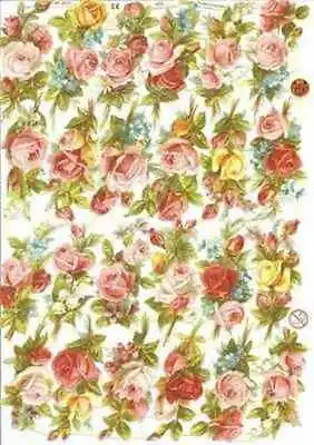 Decoupage Scrap Sheet Scrapbooking Art Projects Rose Chintz Flowers Lithograph  • £0.99