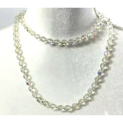 Vintage Necklace Iridescent Glass French Bead One Strand Womens Jewelry  • $18.30