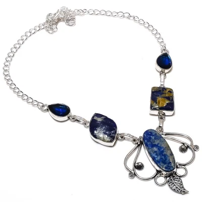 $6.99 • Buy Lapis Lazuli, Topaz Gemstone 925 Sterling Silver Jewelry Necklace 18  V949