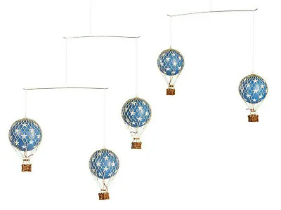 Hot Air Balloon Mobile Blue W/ White Stars Hanging Nursery Home Ceiling Decor • $99.99