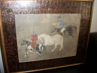 Antique CHINESE Lithograph/Painting MEN ON HORSES Framed-Signed FROM CHINA C1900 • $2000