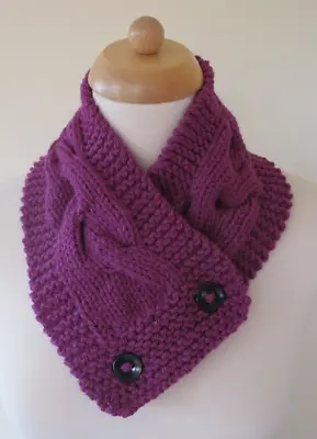 HAND KNITTED  SCARF / COWL /  NECK WARMER  Shade - Plum 100% Acrylic • £10.95