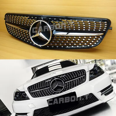 For Benz C-Class W204 C45 Look 2008-2013 Gloss Black Diamond Style Front Grille • $189.05