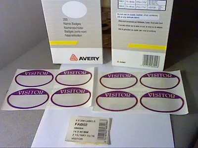 £9.50 • Buy 200 X `VISITOR` NAME BADGES SELF ADHESIVE LABEL-AVERY-74 X 49mm CLEARANCE PRICE 