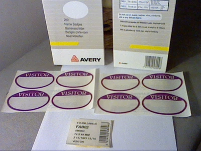 £9.50 • Buy 200 X `VISITOR` NAME BADGES SELF ADHESIVE LABEL-AVERY-74 X 49mm CLEARANCE PRICE 