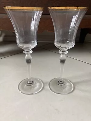 Set Of 2 Mikasa Crystal Jamestown Gold Rim Wine Glasses 9  Goblets Stemware • $18.99