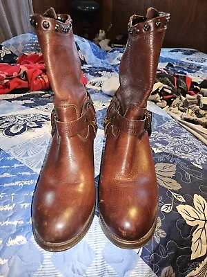Frye Womens Brown Leather Almond Toe Block Heel Ankle Boots Size 11 • $50