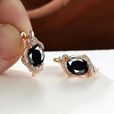 2Ct Oval Cut Lab-Created Black Spinel Hoop Pretty Earrings 14K Rose Gold Plated • $97.49