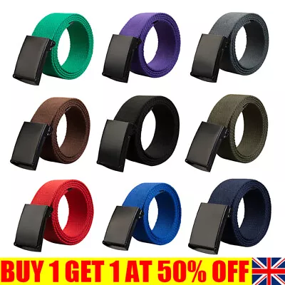 £1.75 • Buy Mens Womens Unisex Cotton Canvas Fabric Webbing Black Buckle Belt Army YCS