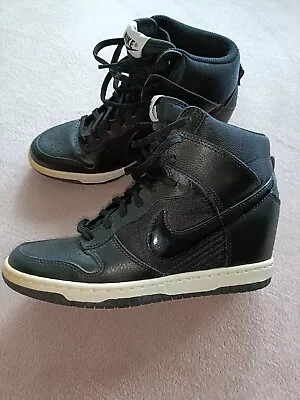 Nike Dunk Size US6 Sky Hi Black Leather Hidden Wedge Sneakers • $65