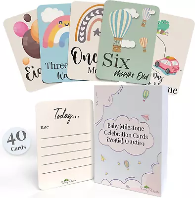 40 Baby Milestone Cards In Gift Box - Baby Shower Gifts For Mum - New Baby Gift  • £14.07