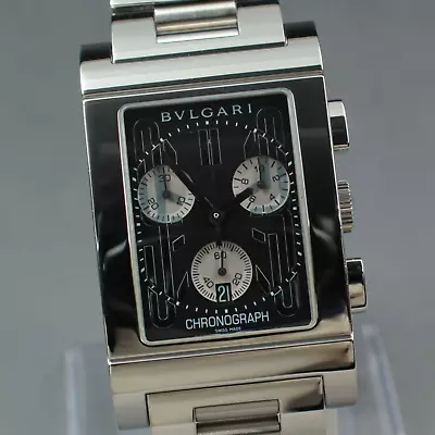 Near MINT BVLGARI Rettangolo RTC49S Men's Quartz Chronograph Watch Date Black • $1311.94