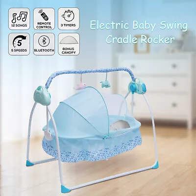Electric Cradle Baby Crib Rocker Bed Newborn Intelligent Automatic Bluetooth+Mat • £87