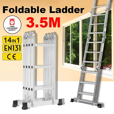 3.5M 14in1 Multi-Purpose Folding Aluminium Ladder Multi Function EN131 Certified • £79.97