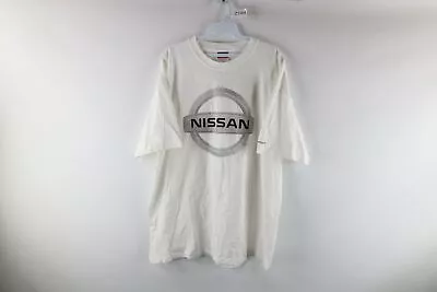 Vtg Champion Mens XL Nissan Motors Spell Out Center Logo T-Shirt White Cotton • $33.96