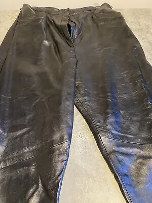 $49.99 • Buy Vakko Women’s Vintage 100% Leather Sz 14 Black Button Front Pant 2 Front Pockets