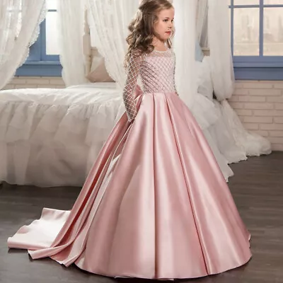 Flower Girls Wedding Pageant Birthday Party Show Princess Satin Prom Tutu Dress • $114.86