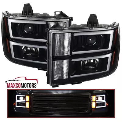 Black Projector Headlights Fits 2007-2013 GMC Sierra 1500 2500HD 3500HD LED Bar • $229.49