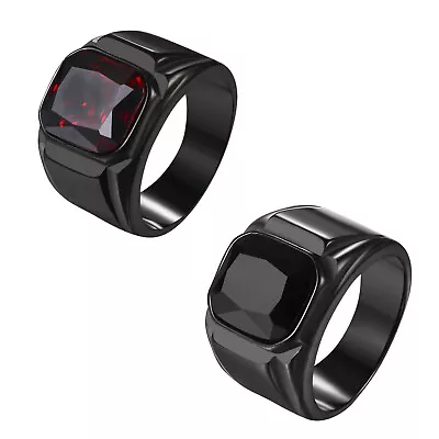 Men's Stainless Steel Black Square Signet Ring Onyx Biker Pinky Band Size 8-13 • $12.87