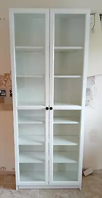 White IKEA Billy Tall Bookcase With Glass Doors • £20