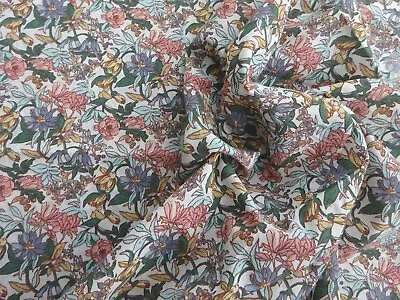 Vintage Cotton Lawn Dress Making Fabric Liberty Floral On White 40  L X 44 W • £14