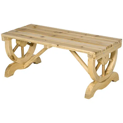 Outsunny Wooden Wheel Bench Rustic Outdoor Patio Garden Seat 2-Person Natural • £56.99