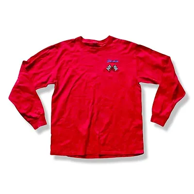 Vintage Yamaha Checkered Flags Racing T-Shirt Long-Sleeve Red • $25