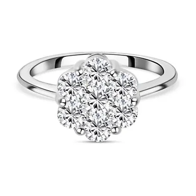 TJC 1.21ct Moissanite Floral Ring In Platinum Over Silver • £43.99