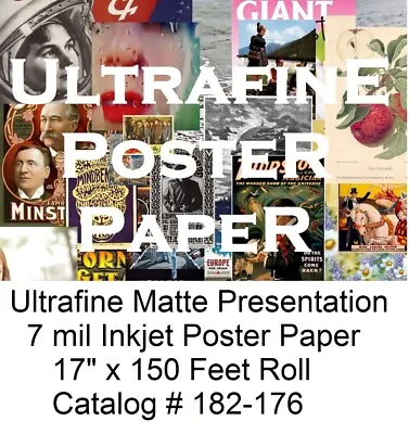 2 Rolls Ultrafine Matte Presentation 7 Mil Inkjet Poster Paper 17  X 150 Feet • $39.95